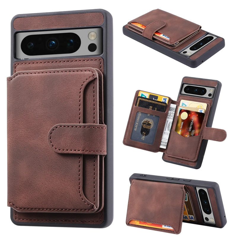 Magnetic Clasped Wallet Card Holder Google Pixel Case-Exoticase-For Pixel 8 Pro-Brown-