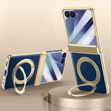 Smartphone with gold ring holder on a beige background