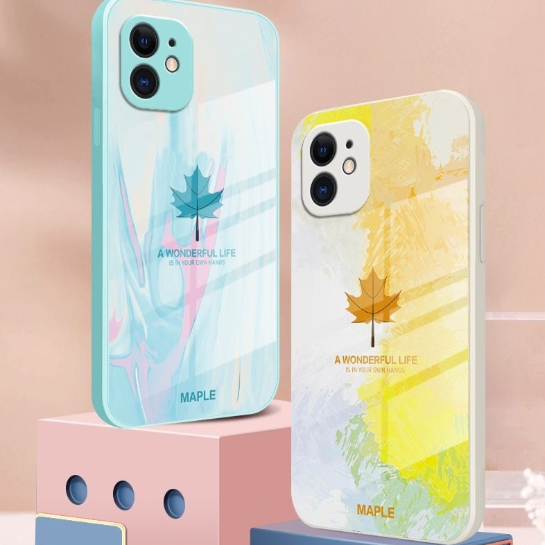 Maple Leaf Design Glass iPhone Case-Exoticase-