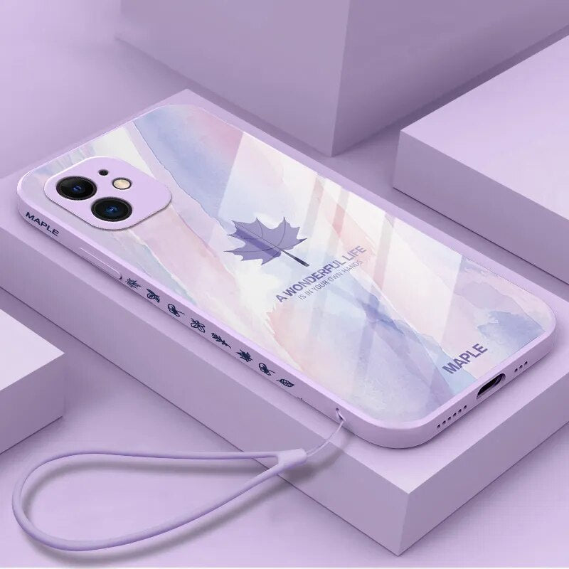 Maple Leaf Design Glass iPhone Case-Exoticase-For iPhone 15 Pro Max-B-