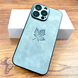 Maple Leaf PU Leather iPhone Case-Exoticase-For iPhone 16 Pro Max-Light Blue-Exoticase