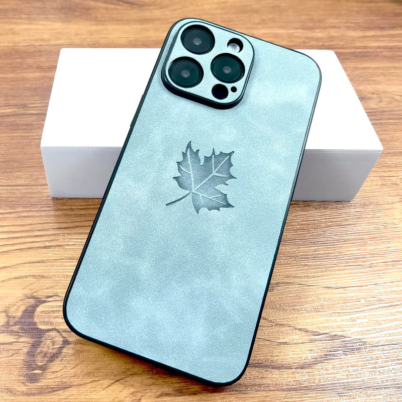 Maple Leaf PU Leather iPhone Case-Exoticase-For iPhone 16 Pro Max-Light Blue-Exoticase