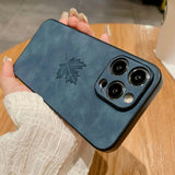 Maple Leaf PU Leather iPhone Case-Exoticase-For iPhone 14-Navy Blue-Exoticase