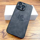 Maple Leaf PU Leather iPhone Case-Exoticase-For iPhone 16 Pro Max-Black-Exoticase