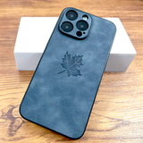 Maple Leaf PU Leather iPhone Case-Exoticase-For iPhone 16 Pro Max-Navy Blue-Exoticase