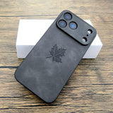 Maple Leaf PU Leather iPhone Case-Exoticase-For iPhone 17 Pro Max-Black-Exoticase