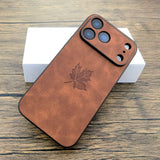 Maple Leaf PU Leather iPhone Case-Exoticase-For iPhone 17 Pro Max-Brown-Exoticase