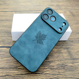 Maple Leaf PU Leather iPhone Case-Exoticase-For iPhone 17 Pro Max-Dark Blue-Exoticase