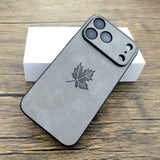 Maple Leaf PU Leather iPhone Case-Exoticase-For iPhone 17 Pro Max-Gray-Exoticase