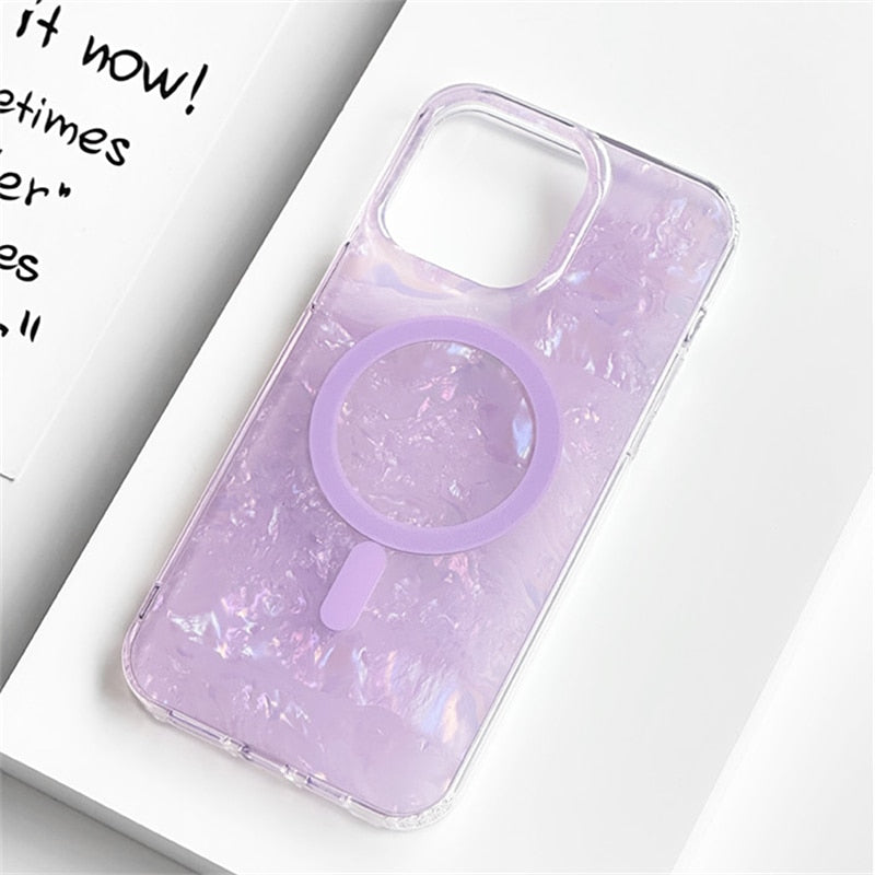 Marble Crystal MagSafe Compatible Apple iPhone Case-Exoticase-For iPhone 14 Pro Max-Purple-