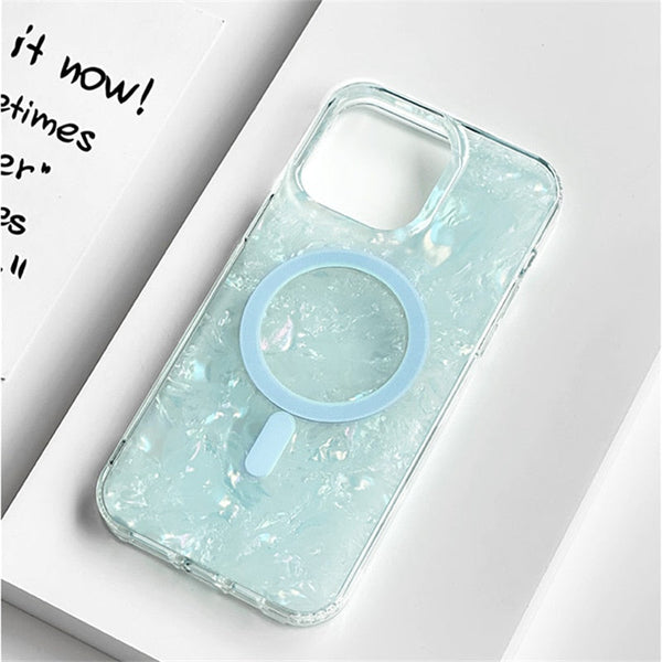 Marble Crystal MagSafe Compatible Apple iPhone Case-Exoticase-For iPhone 14 Pro Max-Sky Blue-