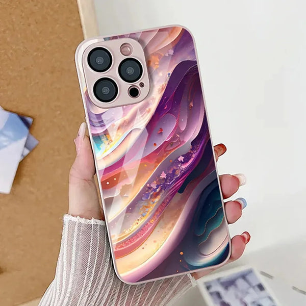 Marble Pattern Acrylic Tempered Glass iPhone Case-Exoticase-Pink PH62-For iPhone 14-Exoticase