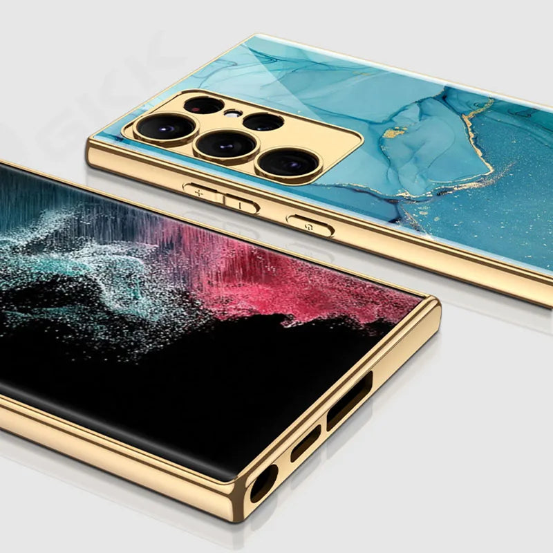Marble Tempered Glass Samsung S24 Plus Ultra Case-Exoticase-Exoticase