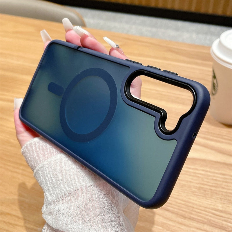 Matte Transparent Silicone Wireless Charging Samsung Case-Exoticase-For Samsung S23 Ultra-Navy Blue-