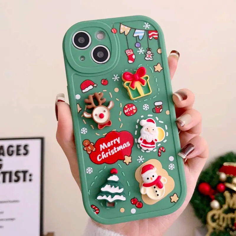 Merry Christmas Embedded Decoration iPhone Case-Exoticase-For iPhone 15 Pro Max-Green-