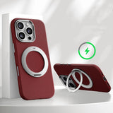 Metallic Accented MagSafe Ring Stand Leather iPhone Case-Exoticase-For iPhone 16 Pro Max-Claret-Exoticase