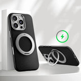 Metallic Accented MagSafe Ring Stand Leather iPhone Case-Exoticase-For iPhone 16 Pro Max-Black-Exoticase
