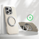 Metallic Accented MagSafe Ring Stand Leather iPhone Case-Exoticase-For iPhone 16 Pro Max-Beige-Exoticase