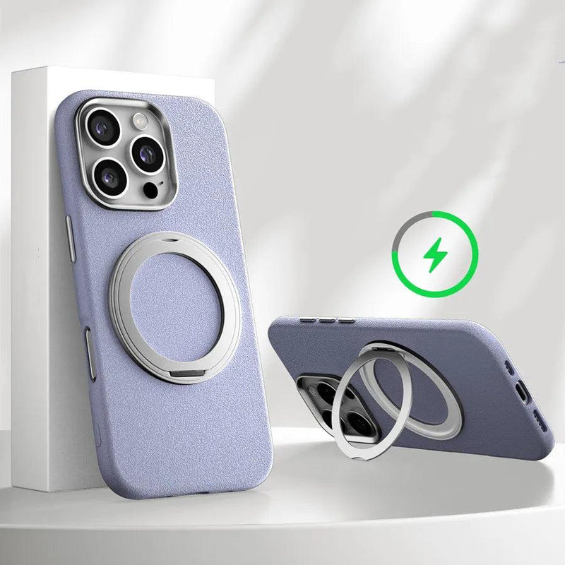 Metallic Accented MagSafe Ring Stand Leather iPhone Case-Exoticase-For iPhone 16 Pro Max-Purple-Exoticase