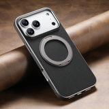 Metallic Accented MagSafe Ring Stand Leather iPhone Case-Exoticase-For iPhone 17 Pro Max-Black 2-Exoticase