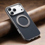 Metallic Accented MagSafe Ring Stand Leather iPhone Case-Exoticase-For iPhone 17 Pro Max-Dark Blue-Exoticase