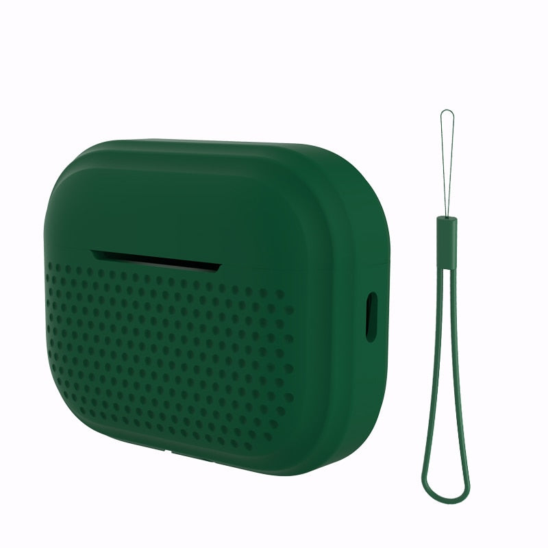 Micro Holes Silicone AirPods Case-Exoticase-For Airpods Pro 2-Dark Green-