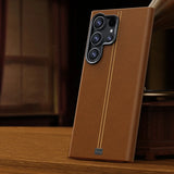 Mid Stitched Retro Leather MagSafe Samsung Case-Exoticase-For Galaxy S25 Ultra-Brown-Exoticase
