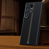 Mid Stitched Retro Leather MagSafe Samsung Case-Exoticase-For Galaxy S25 Ultra-Black-Exoticase