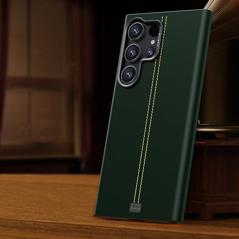 Mid Stitched Retro Leather MagSafe Samsung Case-Exoticase-For Galaxy S25 Ultra-Green-Exoticase