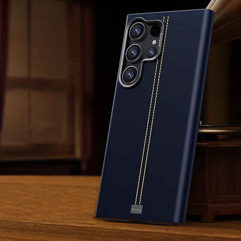 Mid Stitched Retro Leather MagSafe Samsung Case-Exoticase-For Galaxy S25 Ultra-Blue-Exoticase