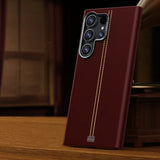 Mid Stitched Retro Leather MagSafe Samsung Case-Exoticase-For Galaxy S25 Ultra-Red-Exoticase