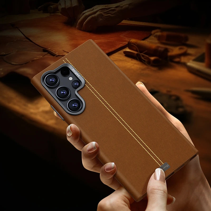 Mid Stitched Retro Leather MagSafe Samsung Case-Exoticase-Exoticase