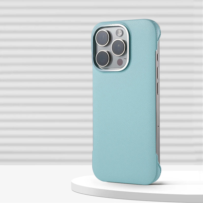 Minimalistic Frameless PU Leather iPhone Case-iPhone Leather Case-Exoticase-For iPhone 16 Pro Max-Cyan-Exoticase