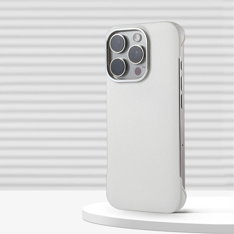 Minimalistic Frameless PU Leather iPhone Case-iPhone Leather Case-Exoticase-For iPhone 16 Pro Max-White-Exoticase