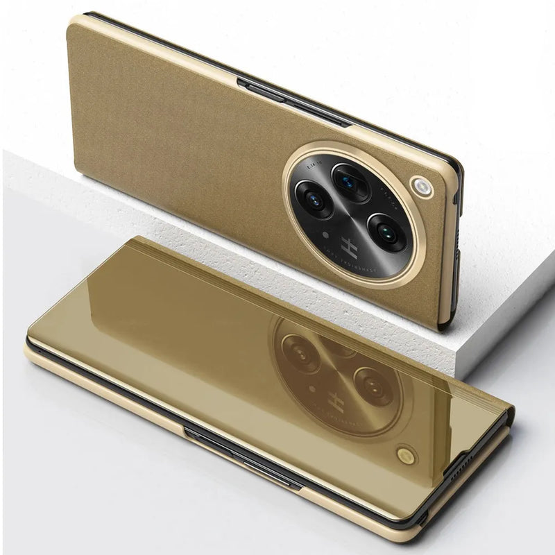 Mirror Clear View Flip Case For Oneplus Open-Exoticase-Gold-Exoticase