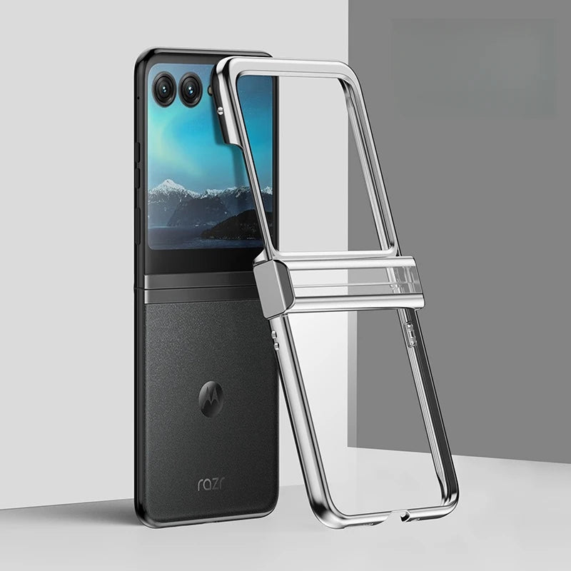 Motorola Razr+ Plated Sides Transparent Back Case-Exoticase-Silver with hinge-for Razr+ 2024-Exoticase
