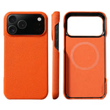 Natural Cowhide Lychee Leather iPhone Case-Exoticase-For iPhone 17 Pro Max-Orange-Exoticase