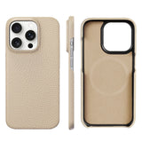 Natural Cowhide Lychee Leather iPhone Case-Exoticase-Beige-For iPhone 16 Pro Max-Exoticase