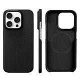 Natural Cowhide Lychee Leather iPhone Case-Exoticase-Black-For iPhone 16 Pro Max-Exoticase
