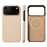 Natural Cowhide Lychee Leather iPhone Case-Exoticase-For iPhone 17 Pro Max-Beige-Exoticase