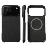 Natural Cowhide Lychee Leather iPhone Case-Exoticase-For iPhone 17 Pro Max-Black-Exoticase