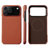 Natural Cowhide Lychee Leather iPhone Case-Exoticase-For iPhone 18 Pro Max-Brown-Exoticase