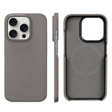 Natural Cowhide Lychee Leather iPhone Case-Exoticase-Gray-For iPhone 16 Pro Max-Exoticase