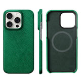 Natural Cowhide Lychee Leather iPhone Case-Exoticase-Green-For iPhone 16 Pro Max-Exoticase
