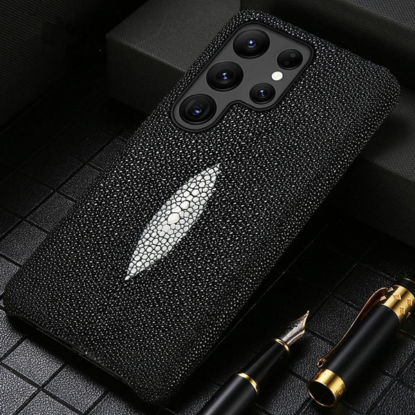Natural Stingray Leather Samsung Case - Exoticase - For Galaxy S24 Ultra / Black