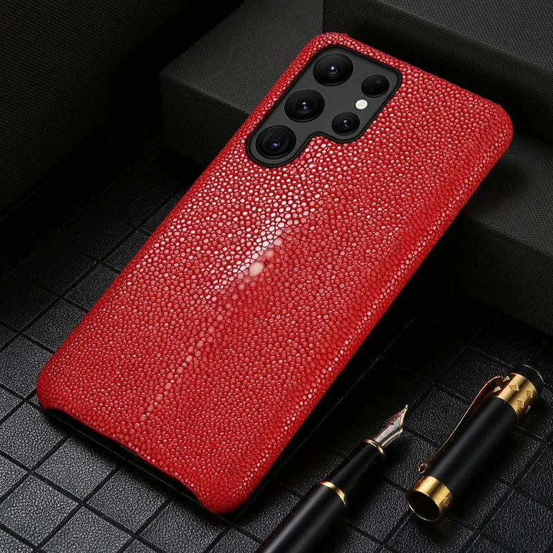 Natural Stingray Leather Samsung Case - Exoticase - For Galaxy S24 Ultra / Red