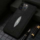 Natural Stingray Leather iPhone Case - Exoticase - For iPhone 15 Pro Max / Black