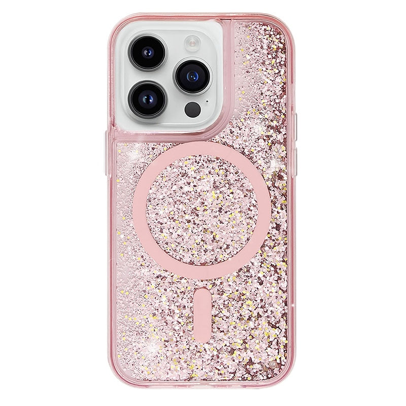 Neon Liquid Quicksand Glitter MagSafe iPhone Case-Exoticase-For iPhone 14 Pro Max-Pink-
