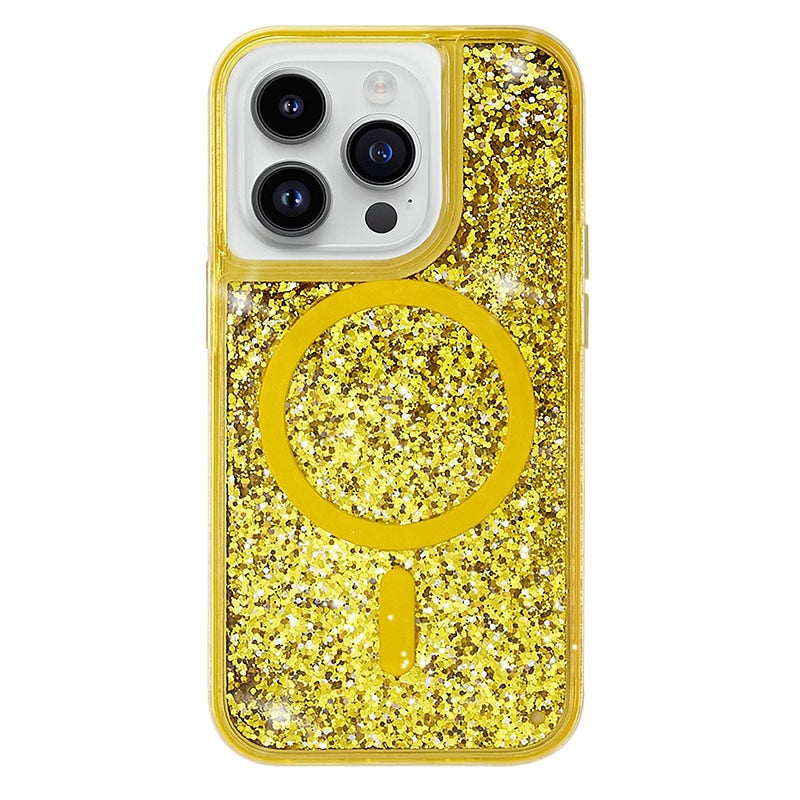 Neon Liquid Quicksand Glitter MagSafe iPhone Case-Exoticase-For iPhone 14 Pro Max-Yellow-