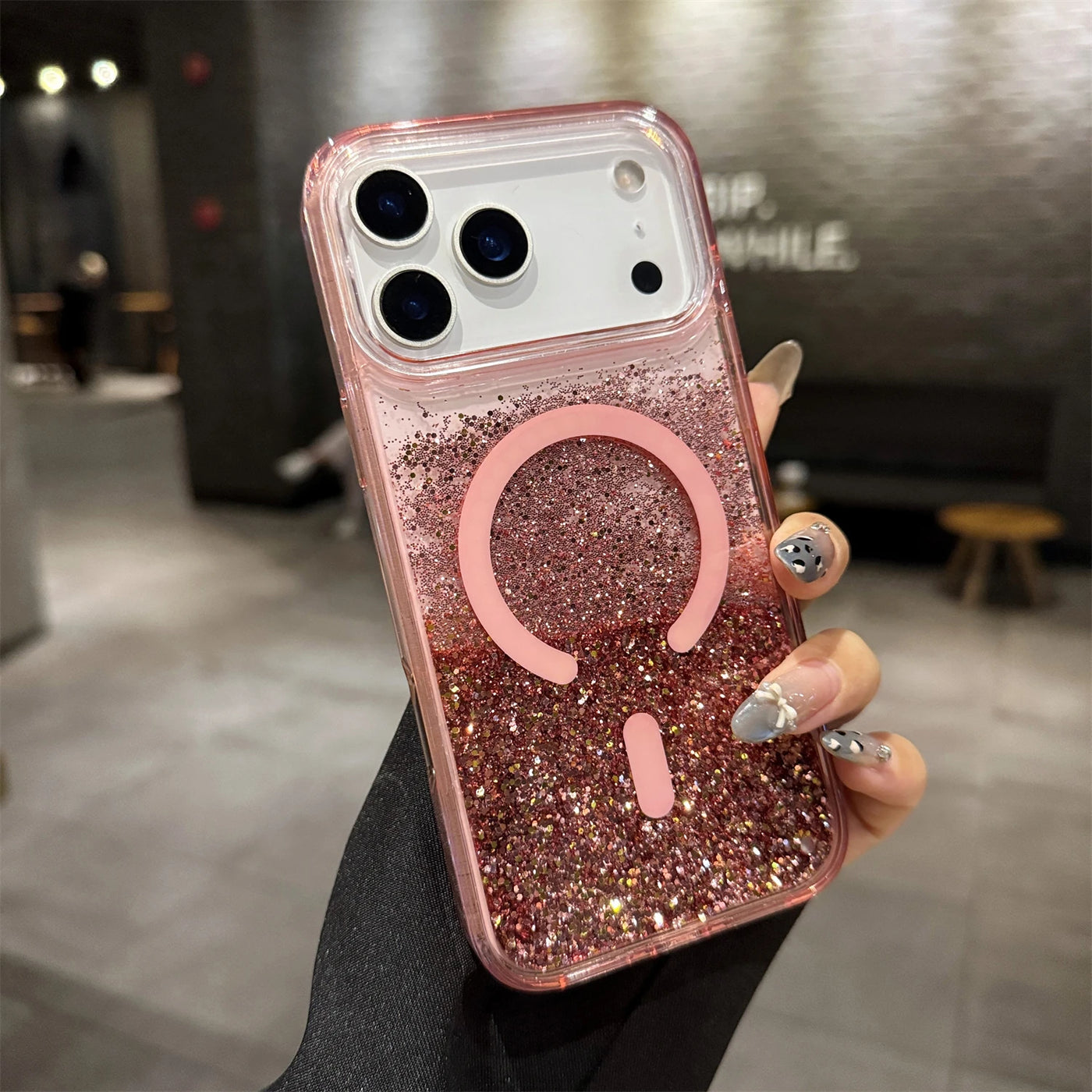 Neon Liquid Quicksand Glitter MagSafe iPhone Case, For iPhone 17 Air / Pink Neon Liquid Quicksand Glitter MagSafe iPhone Case, For iPhone 17 Air / Pink